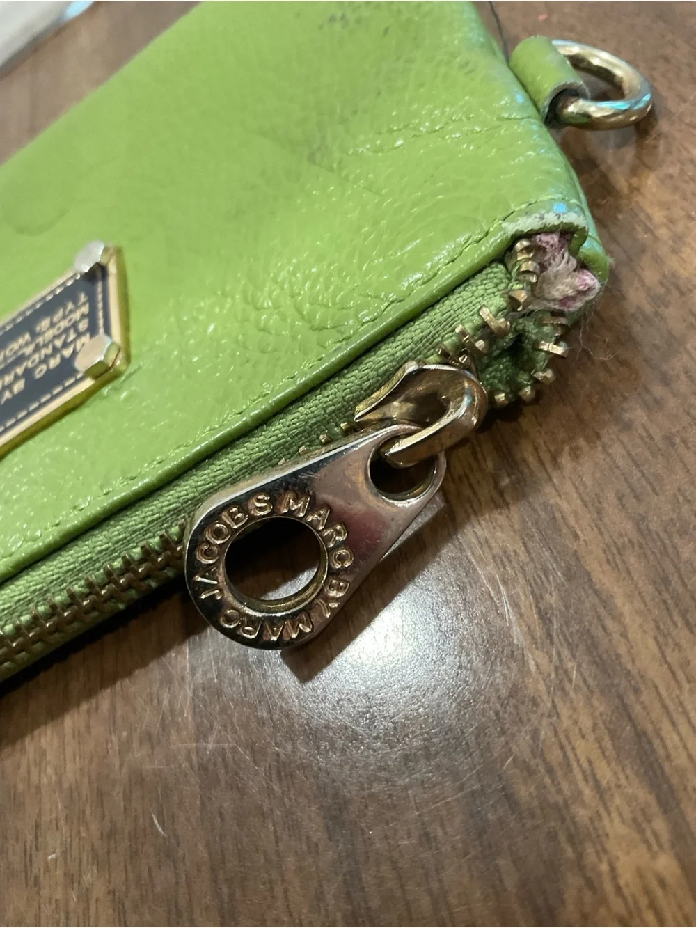 Marc by Marc Jacobs Bright Lime Green Leather Zip Wristlet pouch bag